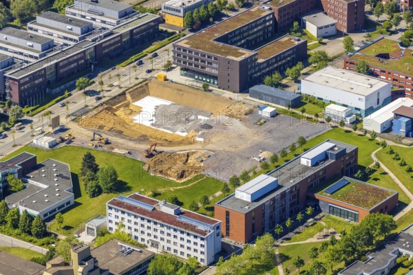 Aerial view, Dortmund University of Technology, construction site of new refrigeration plant in Dortmund Technology Park, Otto-cock-Straße, Eichlinghofen, Dortmund, Ruhr area, North Rhine-Westphalia, Germany