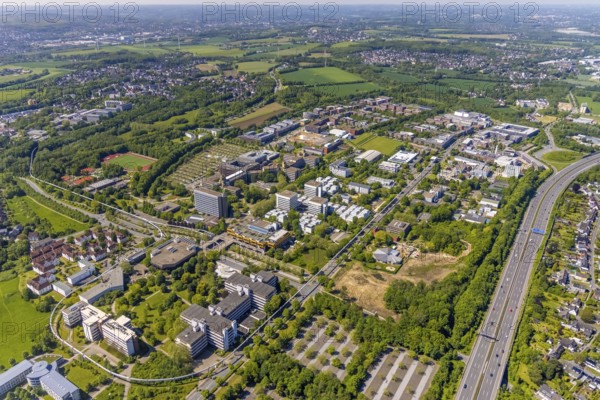 Aerial photo, Dortmund University of Technology, HoKiDo day care centre, Eichlinghofen, Dortmund, Ruhr area, North Rhine-Westphalia, Germany, construction work, construction, construction area, building site, building plots, construction measure, construction project, construction site, Campus Nord, DE, Emil-Figge-Straße, Europe, family centre, university, kindergarten, day nursery, day care centre, aerial view, aerial photography, aerial photography, new building, Otto-cock-Straße, TU Dortmund, Dortmund University of Technology, technology centre, overview, university, bird's eye view, birds-eyes view, overview