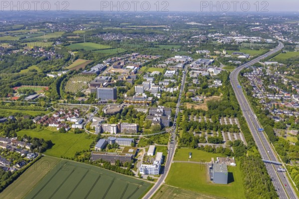 Aerial view, Dortmund University of Technology and Technology Park, construction site and new construction of chemistry practical building, Eichlinghofen, Dortmund, Ruhr area, North Rhine-Westphalia, Germany, construction work, construction, construction area, construction site, building plots, construction project, construction site, Campus North, DE, Europe, university, aerial view, aerial photography, aerial photography, new construction, Otto-cock-Straße, TU Dortmund, Dortmund University of Technology, technology centre, overview, university, bird's-eye view, bird's-eye view, overview