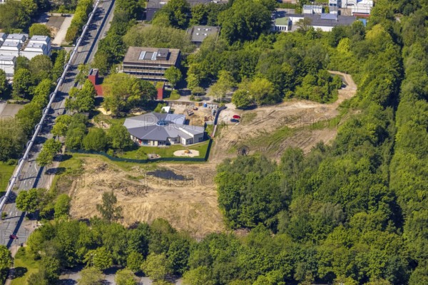 Aerial view, HoKiDo day-care centre at the Technical University of Dortmund, Eichlinghofen, Dortmund, Ruhr area, North Rhine-Westphalia, Germany, construction work, construction area, construction site, building site, construction measure, construction site, Campus Nord, DE, Emil-Figge-Straße, Europe, family centre, university, kindergarten, day-care centre, day-care centre, aerial photograph, aerial photography, aerial photography, Otto-cock-Straße, TU Dortmund, Technical University of Dortmund, technology centre, overview, university, bird's-eye view, overview