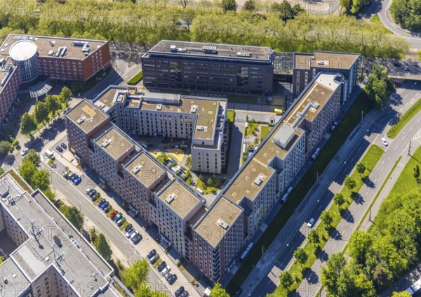 Aerial view, Berswordt-Quartier, Berswordt-Carrée, Berswordtstraße, Westfalenhalle, Dortmund, Ruhr area, North Rhine-Westphalia, Germany, DE, Dorint an den Westfalenhallen Hotel, Europe, gastronomy, commercial buildings, property tax, hotel, hotel facilities, hotel industry, real estate, aerial view, aerial photography, aerial photography, Steigenberger Hotel, overview, accommodation, Vivawest, bird's-eye view, residential complex, living and working, living and life, residential area, residential buildings, residential quality, residential neighbourhood, birds-eyes view, overview