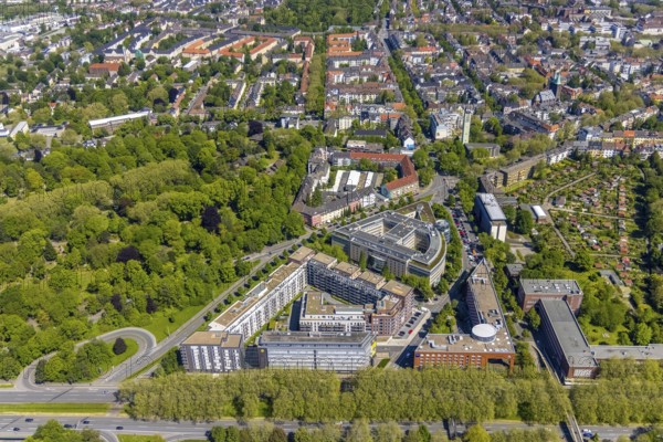Aerial view, Berswordt-Quartier, Berswordt-Carrée, Berswordtstraße, Westfalenhalle, Dortmund, Ruhr area, North Rhine-Westphalia, Germany, DE, Dorint an den Westfalenhallen Hotel, Europe, gastronomy, commercial buildings, property tax, hotel, hotel facilities, hotel industry, real estate, Kreuzviertel Dortmund, aerial view, aerial photography, aerial photography, Steigenberger Hotel, overview, accommodation, Vivawest, bird's-eye view, residential area, living and working, living and life, residential area, residential buildings, residential quality, residential neighbourhood, birds-eyes view, overview