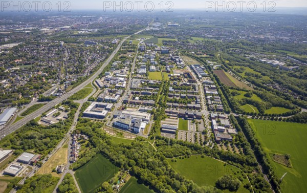 Aerial photograph, Dortmund University of Technology and Dortmund Technology Park, Oespel, Dortmund, Ruhr area, North Rhine-Westphalia, Germany, A40 motorway, DE, Emil-Figge-Straße, Europe, university, aerial photograph, aerial photography, aerial photography, TU Dortmund, technology centre, overview, university, bird's-eye view, bird's-eye view, overview