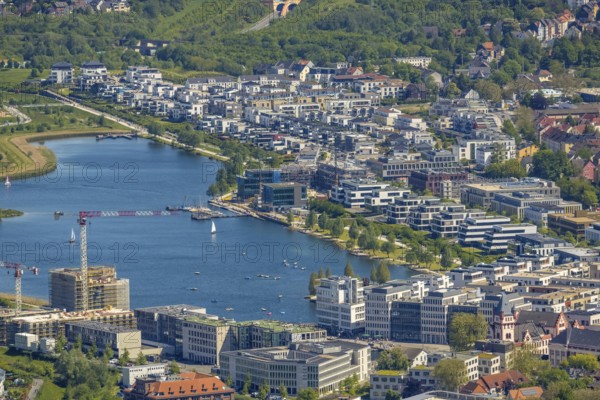 Aerial view, Phoenix-See, Ruhrallee, Dortmund, Ruhr area, North Rhine-Westphalia, Germany, DE, Europe, property tax, real estate, aerial view, aerial photography, aerial photography, Phönixsee, overview, bird's eye view, residential complex, living and living, residential area, residential buildings, residential quality, residential neighbourhood, housing estate, birds-eyes view, overview
