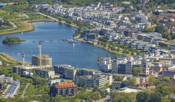 Aerial view, Phoenix-See, Ruhrallee, Dortmund, Ruhr area, North Rhine-Westphalia, Germany, DE, Europe, property tax, real estate, aerial view, aerial photography, aerial photography, Phönixsee, overview, bird's eye view, residential complex, living and living, residential area, residential buildings, residential quality, residential neighbourhood, housing estate, birds-eyes view, overview