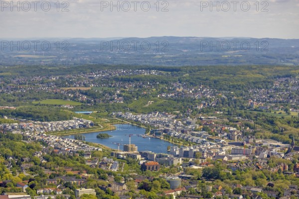 Aerial view, Phoenix Lake, Ruhrallee, Dortmund, Ruhr area, North Rhine-Westphalia, Germany, DE, Europe, distant view, property tax, real estate, aerial view, aerial photography, aerial photography, Phoenix Lake, overview, bird's-eye view, residential estate, living and living, residential area, residential buildings, quality of living, residential neighbourhood, housing estate, birds-eyes view, overview