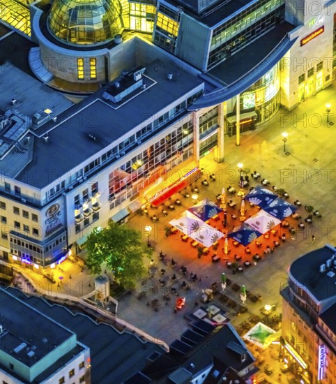 Aerial view, outdoor catering Alter Markt and Bläserbrunnen, city, Dortmund, Ruhr area, North Rhine-Westphalia, Germany, outdoor catering, DE, twilight photography, Europe, light pollution, aerial view, aerial photography, aerial photography, night, night photography, night flight, overview, bird's eye view, illuminated streets, birds-eyes view, nightflight, overview