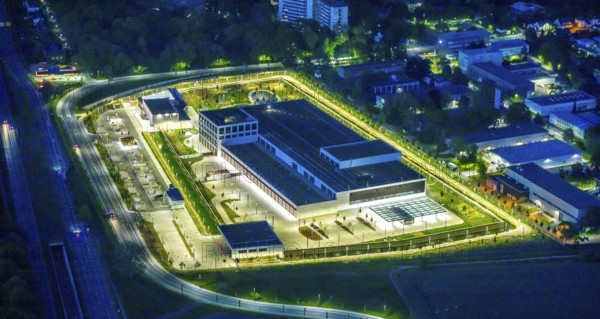 Aerial view, Deutsche Federal Bank branch, Aplerbeck, Dortmund, Ruhr area, North Rhine-Westphalia, Germany, DE, twilight photography, Europe, finance, money storage, light pollution, aerial photograph, aerial photography, aerial photography, Marsbruchstraße, night, night photography, night flight, overview, bird's eye view, illuminated streets, birds-eyes view, nightflight, overview