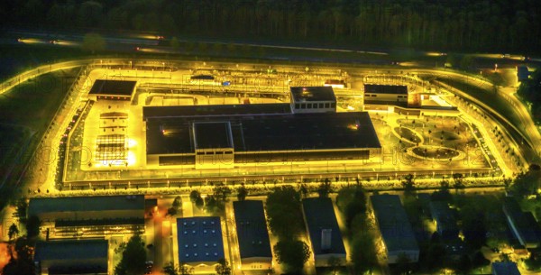 Aerial view, Deutsche Federal Bank branch, Aplerbeck, Dortmund, Ruhr area, North Rhine-Westphalia, Germany, DE, twilight photography, Europe, finance, money storage, light pollution, aerial photograph, aerial photography, aerial photography, Marsbruchstraße, night, night photography, night flight, overview, bird's eye view, illuminated streets, birds-eyes view, nightflight, overview
