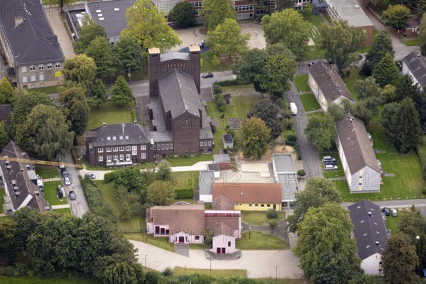 Aerial view, St. Charles Borromeo Catholic Church in the Dorstfeld district of Dortmund, Ruhr area, North Rhine-Westphalia, Germany, place of worship, DE, Dortmund, Europe, religious community, place of worship, holy place, church, parish, denomination, aerial photograph, aerial photography, aerial photography, religion, religious site, overview, bird's-eye view, bird's-eye view, overview