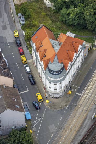Aerial view, iron house at Heyden-Rynsch-Straße corner Dorstfelder Hellweg in the district Dorstfeld in Dortmund, Ruhr area, North Rhine-Westphalia, Germany, DE, Dortmund, Europe, property tax, real estate, aerial view, aerial photography, aerial photography, overview, bird's eye view, living and life, residential area, residential buildings, quality of life, birds-eyes view, overview