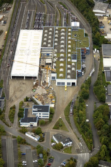 Aerial view, DSW21 depot Dorstfeld in the district Dorstfeld in Dortmund, Ruhr area, North Rhine-Westphalia, Germany, depot Dorstfeld, DE, Dortmund, Europe, aerial view, aerial photography, aerial photography, tram depot, tram operation, overview, bird's eye view, bird's eye view, overview