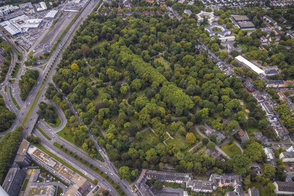 Aerial view, Southwest Cemetery in the Westfalenhalle district of Dortmund, Ruhr area, North Rhine-Westphalia, Germany, burial site, DE, Dortmund, Europe, cemetery, memorial, Gottesacker, graves, burial ground, aerial photograph, aerial photography, aerial photography, resting place, overview, bird's-eye view, birds-eyes view, overview