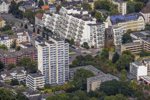 Aerial view, Hannibal I building on Bornstraße and high-rise building on Heiligegartenstraße in the Nordstadt district of Dortmund, Ruhr area, North Rhine-Westphalia, Germany, DE, Dortmund, Europe, property tax, high-rise building, real estate, aerial view, aerial photography, aerial photography, overview, bird's-eye view, residential complex, living and living, residential area, residential buildings, residential quality, residential neighbourhood, housing estate, birds-eyes view, overview