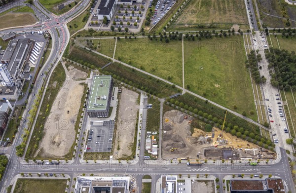 Aerial view, Phönix-West with Phönix Arcaden in the district Hörde in Dortmund, Ruhr area, North Rhine-Westphalia, Germany, office property, DE, Dortmund, Europe, commercial enterprises, commercial area, commercial park, commercial location, commercial use, industrial area, industrial location, aerial photograph, aerial photography, aerial photography, overview, bird's-eye view, bird's-eye view, overview