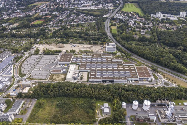 Aerial view, Phönix-West area with the Wilo Park in the district Hörde in Dortmund, Ruhr area, North Rhine-Westphalia, Germany, DE, Dortmund, Europe, commercial enterprises, commercial area, commercial park, commercial location, commercial use, industrial area, industrial building, industrial location, aerial photograph, aerial photography, aerial photography, overview, bird's-eye view, bird's-eye view, overview
