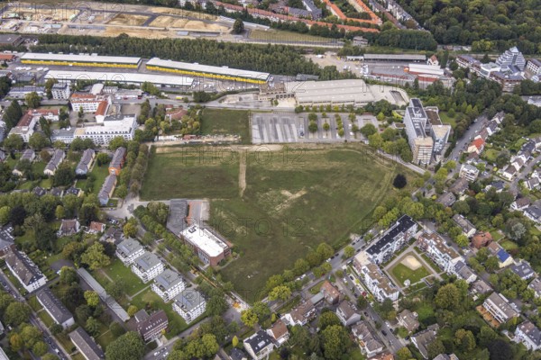 Aerial view, construction site Deggingstraße and Dortmunder Systemhaus in the district Westfalendamm in Dortmund, Ruhr area, North Rhine-Westphalia, Germany, construction area, construction site, building plots, construction project, DE, Dortmund, Europe, aerial view, aerial photography, aerial photography, overview, bird's-eye view, overview