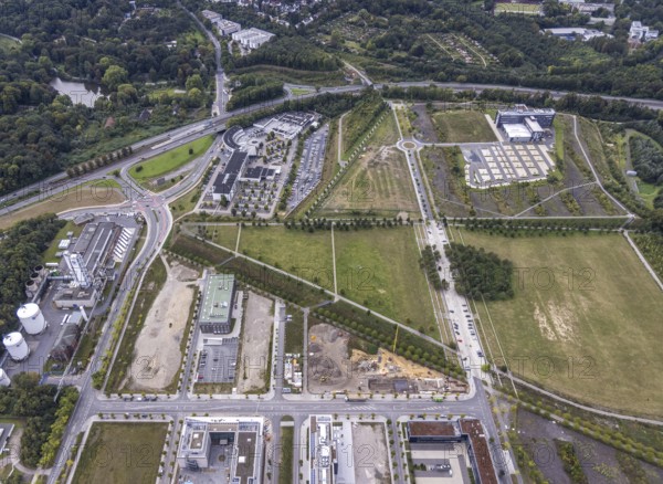 Aerial view, Phönix-West with Phönix Arcaden in the district Hörde in Dortmund, Ruhr area, North Rhine-Westphalia, Germany, office property, DE, Dortmund, Europe, commercial enterprises, commercial area, commercial park, commercial location, commercial use, industrial area, industrial location, aerial photograph, aerial photography, aerial photography, overview, bird's-eye view, bird's-eye view, overview