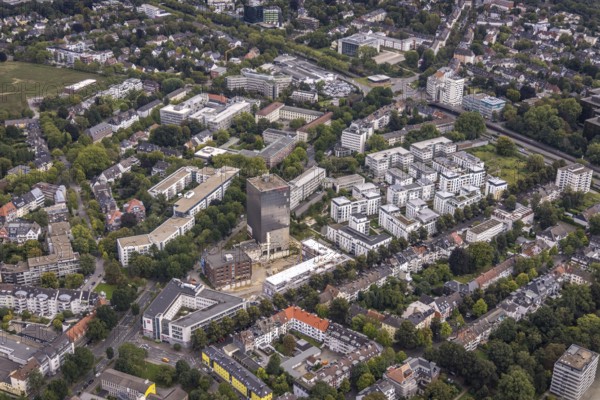 Aerial view, new office park at the Kronenburg on the site of the former Kronenbrauerei between Märkische Straße and Kronenstraße in the Ruhrallee district of Dortmund, Ruhr area, North Rhine-Westphalia, Germany, demolition, DE, Dortmund, Europe, commercial enterprises, commercial area, commercial park, commercial location, commercial use, industrial area, industrial location, aerial view, aerial photography, aerial photography, Kronenbrauerei tower, overview, bird's-eye view, bird's-eye view, overview