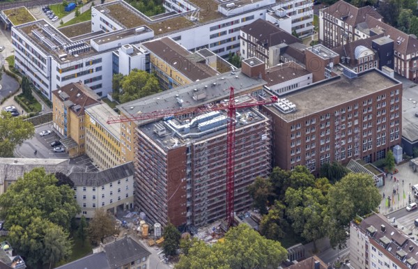 Aerial view, construction site at the Dortmund Clinic in the City district of Dortmund, Ruhr area, North Rhine-Westphalia, Germany, construction work, construction area, construction site, building plots, construction project, construction site, DE, Dortmund, Europe, healthcare, hospital, clinic, clinic centre, hospital, aerial photograph, aerial photography, aerial photography, medical facility, medical aid, overview, bird's-eye view, bird's-eye view, overview, medical care