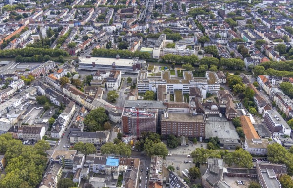 Aerial view, construction site at the Dortmund Clinic in the City district of Dortmund, Ruhr area, North Rhine-Westphalia, Germany, construction work, construction area, construction site, building plots, construction project, construction site, DE, Dortmund, Europe, healthcare, hospital, clinic, clinic centre, hospital, aerial photograph, aerial photography, aerial photography, medical facility, medical aid, overview, bird's-eye view, bird's-eye view, overview, medical care