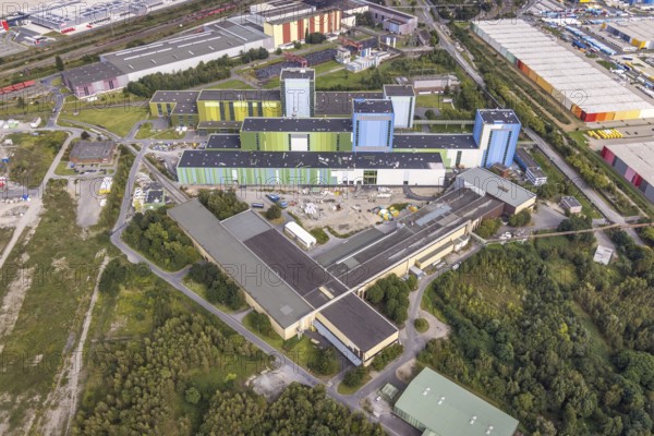 Aerial view, thyssenkrupp Steel Europe AG - FBA 10 on the site of the old Westfalenhütte in the Borsigplatz district of Dortmund, Ruhr area, North Rhine-Westphalia, Germany, DE, Dortmund, Europe, commercial enterprises, commercial area, commercial site, commercial use, industrial area, industrial building, industrial site, aerial photograph, aerial photography, aerial photography, overview, bird's-eye view, bird's-eye view, overview
