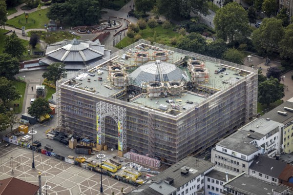 Aerial view, renovation works at the city hall of Dortmund in the district City in Dortmund, Ruhr area, North Rhine-Westphalia, Germany, construction works, construction area, construction site, construction project, construction site, DE, Dortmund, Europe, aerial view, aerial photography, aerial photography, renovation, refurbishment, overview, bird's-eye view, overview