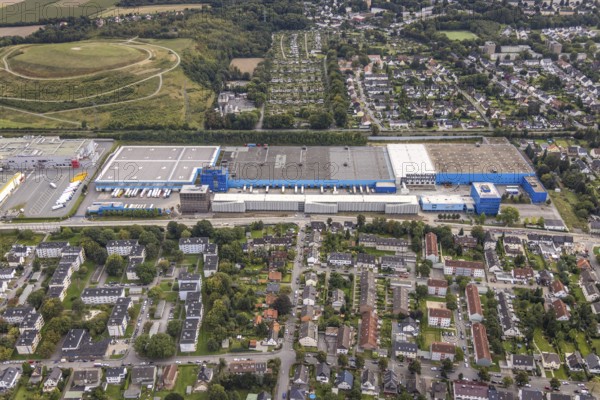 Aerial view, commercial area Brackeler Hellweg in the district Asseln in Dortmund, Ruhr area, North Rhine-Westphalia, Germany, DE, Dortmund, Europe, commercial enterprises, commercial area, commercial park, commercial location, commercial use, industrial area, industrial location, aerial photograph, aerial photography, aerial photography, overview, bird's-eye view, overview