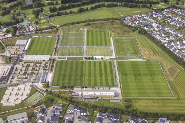 Aerial view, BVB Borussia Dortmund training ground in the Brackel district of Dortmund, Ruhr area, North Rhine-Westphalia, Germany, DE, Dortmund, Europe, football ground, aerial view, aerial photography, aerial photography, sports, sports facilities, sports ground, sports venue, overview, bird's-eye view, overview