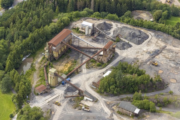 Aerial view, Basalt AG quarry in Scheda, Drolshagen, Sauerland, North Rhine-Westphalia, Germany, DE, Europe, aerial view, aerial photography, aerial photography, quarry, overview, bird's-eye view, overview