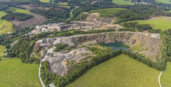 Aerial view, Basalt AG quarry and Robert Schulte quarry in Scheda, Drolshagen, Sauerland, North Rhine-Westphalia, Germany, DE, Europe, aerial view, aerial photography, aerial photography, quarry, overview, bird's-eye view, overview