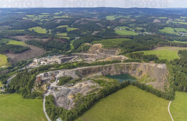 Aerial view, Basalt AG quarry and Robert Schulte quarry in Scheda, Drolshagen, Sauerland, North Rhine-Westphalia, Germany, DE, Europe, aerial view, aerial photography, aerial photography, quarry, overview, bird's-eye view, overview