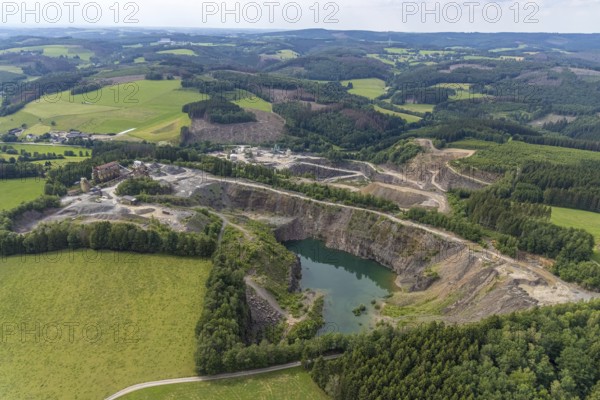 Aerial view, Robert Schulte Steinbruch und Basalt AG quarry in Scheda, Drolshagen, Sauerland, North Rhine-Westphalia, Germany, DE, Europe, aerial view, aerial photography, aerial photography, quarry, overview, bird's-eye view, overview