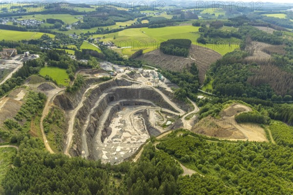 Aerial photo, Robert Schulte quarry in Scheda, Drolshagen, Sauerland, North Rhine-Westphalia, Germany, DE, Europe, aerial view, aerial photography, aerial photography, quarry, overview, bird's-eye view, overview