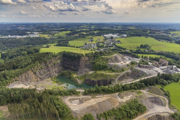 Aerial view, Basalt AG quarry in Scheda, Drolshagen, Sauerland, North Rhine-Westphalia, Germany, DE, Europe, aerial view, aerial photography, aerial photography, quarry, overview, bird's-eye view, overview