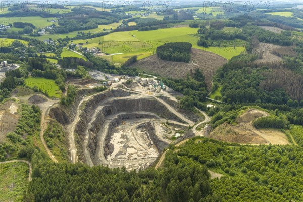 Aerial photo, Robert Schulte quarry in Scheda, Drolshagen, Sauerland, North Rhine-Westphalia, Germany, DE, Europe, aerial view, aerial photography, aerial photography, quarry, overview, bird's-eye view, overview