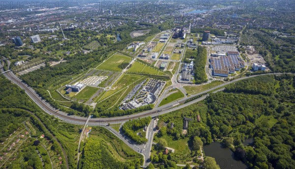 Aerial view, Phönix-West industrial estate and recreation area, Hörde, Dortmund, Ruhr area, North Rhine-Westphalia, Germany, DE, Europe, aerial view, aerial photography, aerial photography, overview, bird's-eye view, birds-eyes view, former blast furnace plant, overview