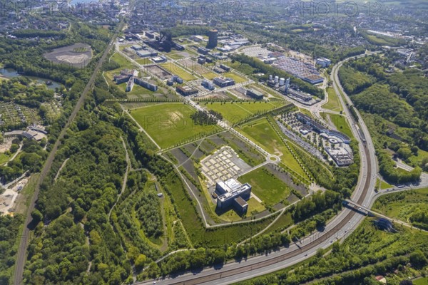 Aerial view, Phönix-West industrial estate and recreation area, Hörde, Dortmund, Ruhr area, North Rhine-Westphalia, Germany, DE, Europe, aerial view, aerial photography, aerial photography, overview, bird's-eye view, birds-eyes view, former blast furnace plant, overview