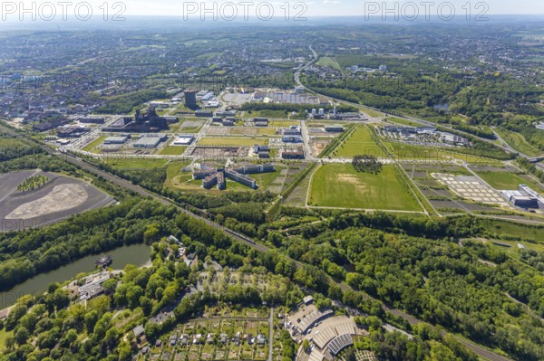 Aerial view, Phönix-West industrial estate and recreation area, Hörde, Dortmund, Ruhr area, North Rhine-Westphalia, Germany, DE, Europe, aerial view, aerial photography, aerial photography, overview, bird's-eye view, birds-eyes view, former blast furnace plant, overview