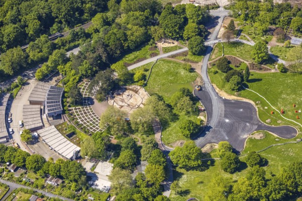 Aerial view, Westfalenpark administration, construction site, Ruhrallee, Dortmund, Ruhr area, North Rhine-Westphalia, Germany, construction work, construction area, construction site, building plots, construction project, DE, Europe, aerial view, aerial photography, aerial photography, overview, bird's-eye view, overview