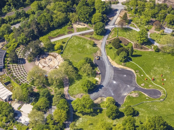 Aerial view, Westfalenpark administration, construction site, Ruhrallee, Dortmund, Ruhr area, North Rhine-Westphalia, Germany, construction work, construction area, construction site, building plots, construction project, DE, Europe, aerial view, aerial photography, aerial photography, overview, bird's-eye view, overview