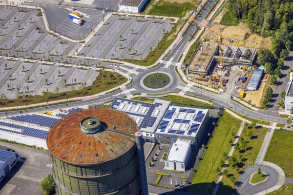 Aerial view, Phönix-West industrial estate and recreation area, Hörde, Dortmund, Ruhr area, North Rhine-Westphalia, Germany, DE, Europe, roundabout, aerial view, aerial photography, aerial photography, overview, bird's eye view, birds-eyes view, former blast furnace plant, overview