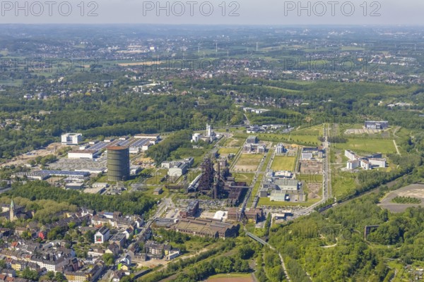 Aerial view, Phönix-West industrial estate and recreation area, Hörde, Dortmund, Ruhr area, North Rhine-Westphalia, Germany, DE, Europe, aerial view, aerial photography, aerial photography, overview, bird's-eye view, birds-eyes view, former blast furnace plant, overview