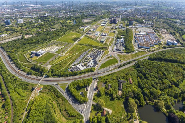 Aerial view, Phönix-West industrial estate and recreation area, Hörde, Dortmund, Ruhr area, North Rhine-Westphalia, Germany, DE, Europe, aerial view, aerial photography, aerial photography, overview, bird's-eye view, birds-eyes view, former blast furnace plant, overview