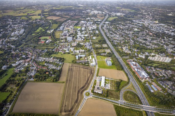 Aerial view of TZDO - TechnologieZentrumDortmund GmbH, Technische Universität Dortmund Campus Nord in the district Oespel in Dortmund, Ruhr area, North Rhine-Westphalia, Germany, motorway A40, Campus Nord, DE, Dortmund, Europe, distant view, aerial view, aerial photograph, aerial photography, aerial photography, sports facility, TU Dortmund, Technische Universität Dortmund, overview, University of Dortmund, bird's-eye view, bird's-eye view, overview
