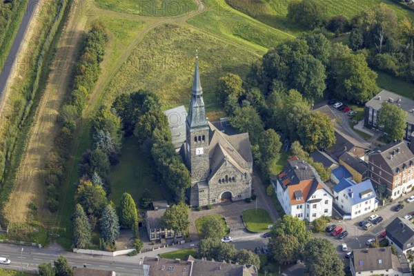Aerial view, Immanuel Church in the Marten district of Dortmund, Ruhr area, North Rhine-Westphalia, Germany, place of worship, DE, Dortmund, Europe, religious community, place of worship, holy place, church, parish, denomination, aerial photograph, aerial photography, aerial photography, religion, religious site, overview, bird's-eye view, overview