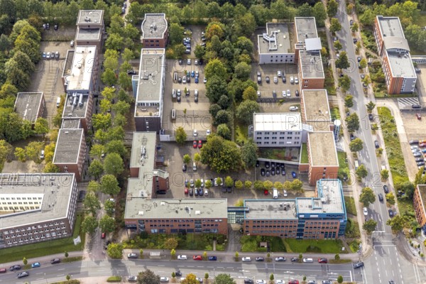 Aerial view of TZDO - TechnologieZentrumDortmund GmbH, Technische Universität Dortmund Campus Nord with the technology park Emil-Figge-Straße corner Hauert in the district Eichlinghofen in Dortmund, Ruhr area, North Rhine-Westphalia, Germany, education, educational institution, Campus Nord, DE, Dortmund, Europe, aerial view, aerial photograph, aerial photography, aerial photography, TU Dortmund, Technische Universität Dortmund, overview, University of Dortmund, bird's eye view, birds-eyes view, overview