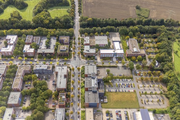 Aerial view of TZDO - TechnologieZentrumDortmund GmbH, Technische Universität Dortmund with company buildings at the intersection of Otto-cock-Straße and Hauert in the Eichlinghofen district of Dortmund, Ruhr area, North Rhine-Westphalia, Germany, AKG Arbeitsgemeinschaft Kammerleitstelle für Beitragsbemessungsgrundlagen GmbH, education, educational institution, Campus Nord, DE, DGZfP Ausbildung und Training GmbH Ausbildungszentrum Dortmund, Dortmund, Europe, commercial enterprises, commercial space, commercial location, commercial use, HBC radiomatic GmbH, Leopold Kostal GmbH, aerial view, aerial photography, aerial photography, aerial photography, TE Connectivity Sensors Deutschland GmbH, TU Dortmund, Dortmund University of Technology, overview, University of Dortmund, bird's-eye view, Centre for Practical Teacher Training, birds-eyes view, overview