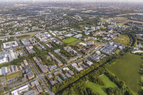 Aerial view of TZDO - TechnologieZentrumDortmund GmbH, Technische Universität Dortmund Campus Nord and construction site for the CALEDO research centre next to the Faculty of Computer Science on Otto-cock-Straße in the Eichlinghofen district of Dortmund, Ruhr area, North Rhine-Westphalia, Germany, construction work, construction area, construction site, building plots, construction, construction project, construction site, education, educational institution, Campus North, Center for Advanced Liquid-Phase Engineering Dortmund (CALEDO), DE, Dortmund, Europe, aerial view, aerial photography, aerial photography, new building, TU Dortmund, Dortmund University of Technology, overview, University of Dortmund, bird's eye view, birds-eyes view, overview