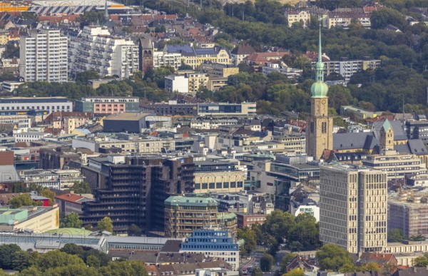 City centre view with Ev. Stadtkirche St Marien and St. Reinoldikirche in the district City in Dortmund, Ruhr area, North Rhine-Westphalia, Germany, City, DE, Dortmund, Europe, Hannibal I Nordstadt, city centre, aerial view, aerial photograph, aerial photography, aerial photography, location view, skyline, townscape, city centre, terrace house, overview, bird's-eye view, overview